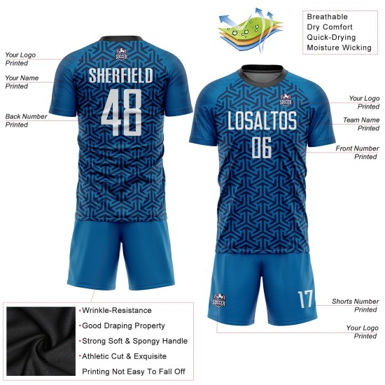 Sublimation Custom Weiß-Schwarz Fußball Uniform Blau Jersey Sublimation Custom Weiß-Schwarz Fußball Uniform Blau Jersey