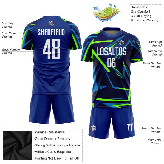 Weiß-Neon Custom Jersey Fußball Grün Sublimation Uniform Royal Weiß-Neon Custom Jersey Fußball Grün Sublimation Uniform Royal