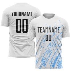 Sublimation Schwarzlicht Trikot Custom Uniform Weiß Fußball Blau Sublimation Schwarzlicht Trikot Custom Uniform Weiß Fußball Blau