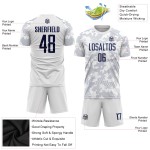 Weiße Sublimationsuniform, benutzerdefiniertes Fußballtrikot, Marineblau Weiße Sublimationsuniform, benutzerdefiniertes Fußballtrikot, Marineblau