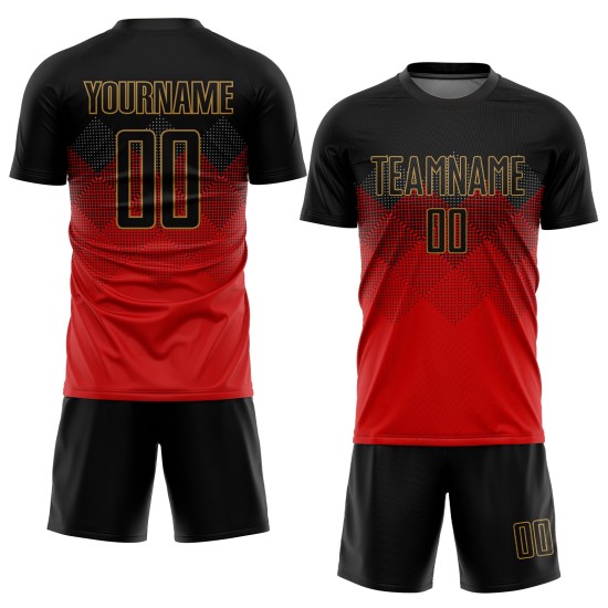 Fußballtrikot Uniform Custom Rot Gold Sublimation Schwarz-Old Fußballtrikot Uniform Custom Rot Gold Sublimation Schwarz-Old