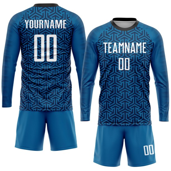 Sublimation Custom Weiß-Schwarz Fußball Uniform Blau Jersey Sublimation Custom Weiß-Schwarz Fußball Uniform Blau Jersey