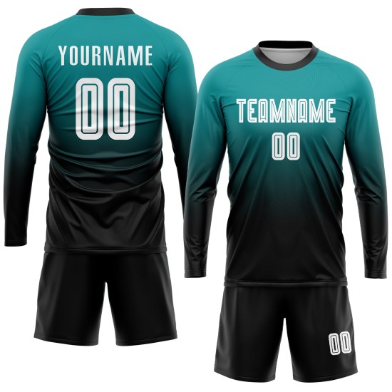 Benutzerdefinierte Teal Fußball Uniform Jersey Weiß-Schwarz Mode Sublimation Benutzerdefinierte Teal Fußball Uniform Jersey Weiß-Schwarz Mode Sublimation