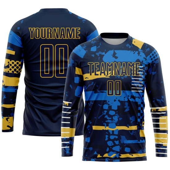 Trikot Navy-Gold Benutzerdefinierte Sublimation Fußballuniform Navy Trikot Navy-Gold Benutzerdefinierte Sublimation Fußballuniform Navy