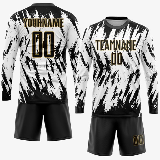 Gold Schwarz-Alt Weiß Custom Fußball Sublimation Jersey Uniform Gold Schwarz-Alt Weiß Custom Fußball Sublimation Jersey Uniform