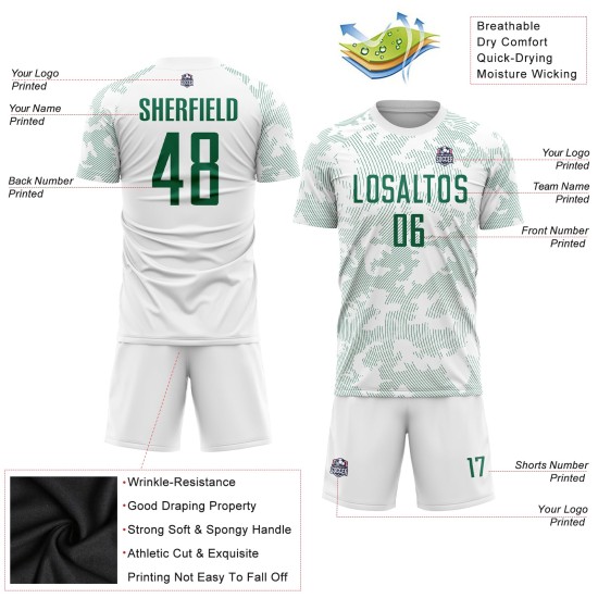 Benutzerdefinierte Uniform Trikot Fußball Sublimation Weiß Kelly Grün Benutzerdefinierte Uniform Trikot Fußball Sublimation Weiß Kelly Grün