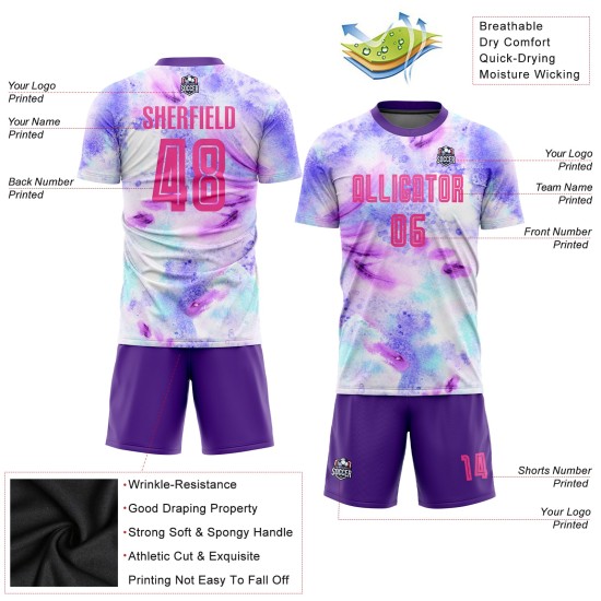Benutzerdefinierte Fußball Sublimation Pink-Lila Farbstoff Uniform Krawatte Trikot Benutzerdefinierte Fußball Sublimation Pink-Lila Farbstoff Uniform Krawatte Trikot