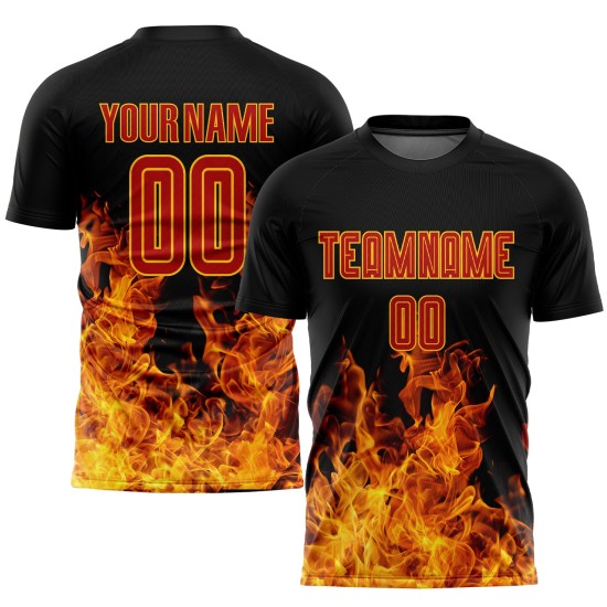Sublimation Custom Flame Rot-Gold Trikot Uniform Fußball Schwarz Sublimation Custom Flame Rot-Gold Trikot Uniform Fußball Schwarz