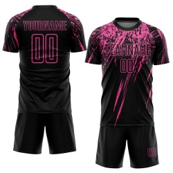 Benutzerdefinierte Rosa Sublimation Schwarz Jersey Uniform Fußball Benutzerdefinierte Rosa Sublimation Schwarz Jersey Uniform Fußball