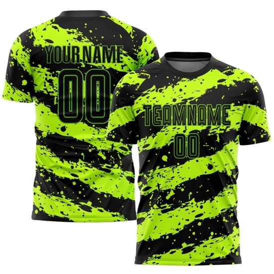 Schwarze Sublimation Custom Green Neon Jersey Fußballuniform Schwarze Sublimation Custom Green Neon Jersey Fußballuniform