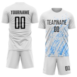 Sublimation Schwarzlicht Trikot Custom Uniform Weiß Fußball Blau Sublimation Schwarzlicht Trikot Custom Uniform Weiß Fußball Blau