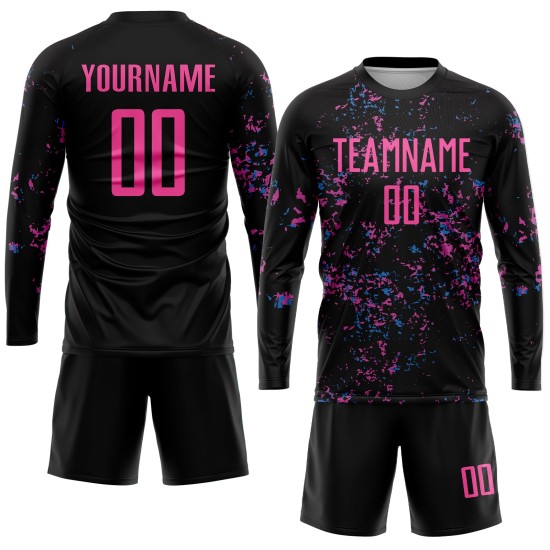 Blaue Uniform Jersey Custom Schwarz Pink-Light Fußball Sublimation Blaue Uniform Jersey Custom Schwarz Pink-Light Fußball Sublimation