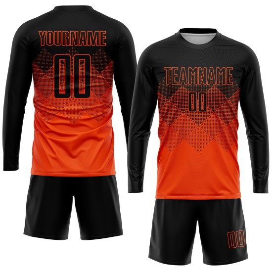 Fußballtrikot Sublimation Custom Schwarz Uniform Orange Fußballtrikot Sublimation Custom Schwarz Uniform Orange