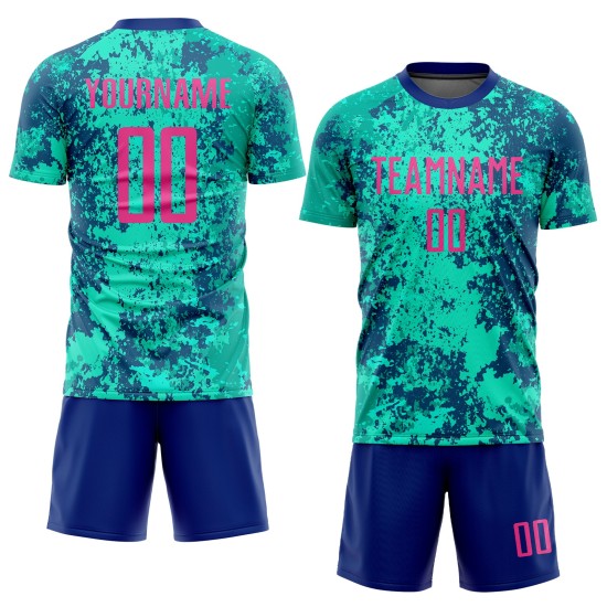 Benutzerdefinierte Teal Sublimation Pink-Royal Jersey Uniform Fußball Benutzerdefinierte Teal Sublimation Pink-Royal Jersey Uniform Fußball