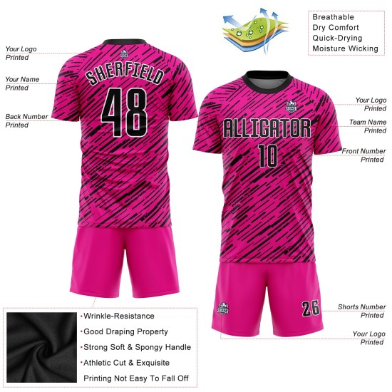 Fußball Rosa Trikot Schwarz-Weiß Benutzerdefinierte Sublimation Uniform Fußball Rosa Trikot Schwarz-Weiß Benutzerdefinierte Sublimation Uniform