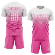 Fußballuniform Weiß Benutzerdefiniertes Rosa Sublimationstrikot Fußballuniform Weiß Benutzerdefiniertes Rosa Sublimationstrikot