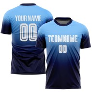 Fußball Blau Licht Sublimation Weiß-Navy Uniform Fashion Fade Jersey Custom Fußball Blau Licht Sublimation Weiß-Navy Uniform Fashion Fade Jersey Custom