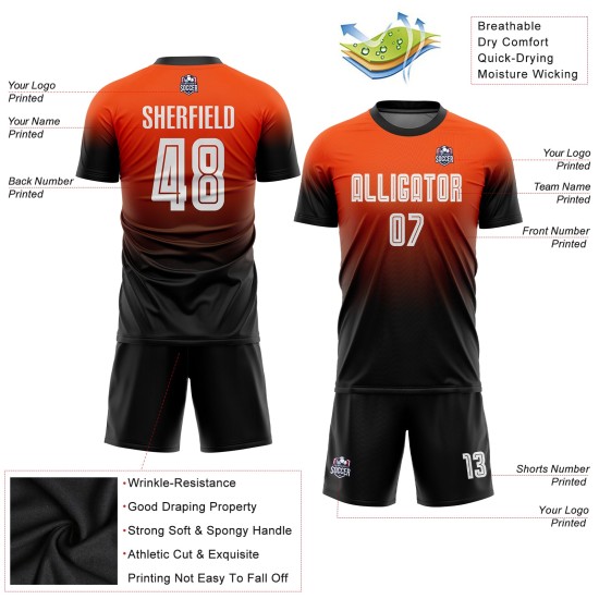 Uniform Jersey Orange Fashion Soccer Sublimation Fade Custom Weiß-Schwarz Uniform Jersey Orange Fashion Soccer Sublimation Fade Custom Weiß-Schwarz