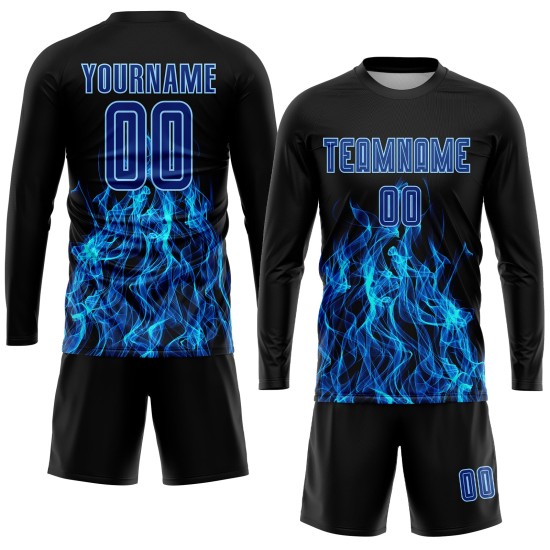 Jersey Sublimation Custom Flame Schwarz Fußball Royal-Hellblau Uniform Jersey Sublimation Custom Flame Schwarz Fußball Royal-Hellblau Uniform