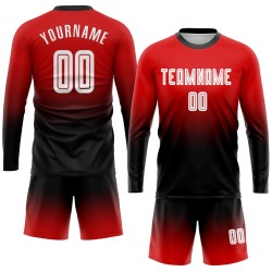 Fußball Weiß-Schwarz Lange Verblassen Rot Jersey Custom Sublimation Hülse Uniform Mode Fußball Weiß-Schwarz Lange Verblassen Rot Jersey Custom Sublimation Hülse Uniform Mode