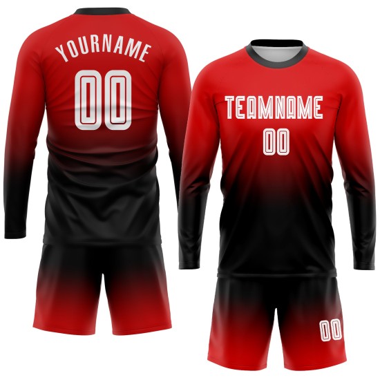 Fußball Weiß-Schwarz Lange Verblassen Rot Jersey Custom Sublimation Hülse Uniform Mode Fußball Weiß-Schwarz Lange Verblassen Rot Jersey Custom Sublimation Hülse Uniform Mode