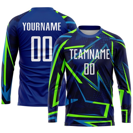 Weiß-Neon Custom Jersey Fußball Grün Sublimation Uniform Royal Weiß-Neon Custom Jersey Fußball Grün Sublimation Uniform Royal