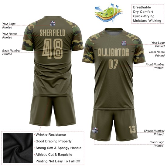 Gold-Camo Salute To Olive Sublimation Service Fußballuniform Custom Vegas Trikot Gold-Camo Salute To Olive Sublimation Service Fußballuniform Custom Vegas Trikot