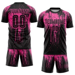 Rosa Sublimation Schwarzes Trikot Fußballuniform Custom Rosa Sublimation Schwarzes Trikot Fußballuniform Custom