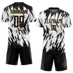 Gold Schwarz-Alt Weiß Custom Fußball Sublimation Jersey Uniform Gold Schwarz-Alt Weiß Custom Fußball Sublimation Jersey Uniform