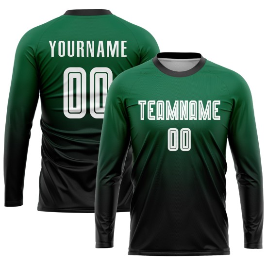 Kelly Custom Jersey Fußball Fade Weiß-Schwarz Grün Uniform Sublimation Mode Kelly Custom Jersey Fußball Fade Weiß-Schwarz Grün Uniform Sublimation Mode