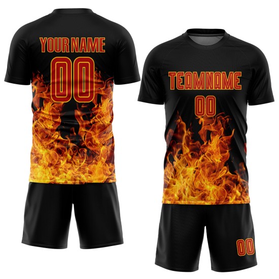 Sublimation Custom Flame Rot-Gold Trikot Uniform Fußball Schwarz Sublimation Custom Flame Rot-Gold Trikot Uniform Fußball Schwarz