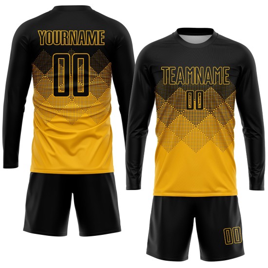 Uniform Sublimation Custom Gold Schwarz Fußballtrikot Uniform Sublimation Custom Gold Schwarz Fußballtrikot