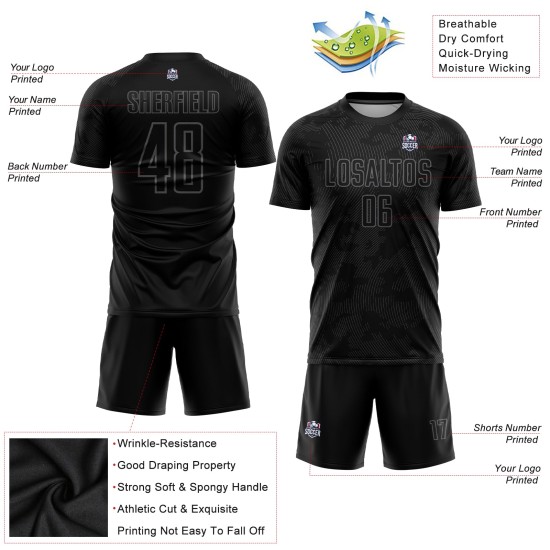 Sublimation Custom Jersey Schwarz Grau Fußballuniform Sublimation Custom Jersey Schwarz Grau Fußballuniform