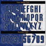 Benutzerdefinierte Gold Uniform Muster Weiß-Alte Kratzer Jersey Sublimation Fußball Royal Graffiti Benutzerdefinierte Gold Uniform Muster Weiß-Alte Kratzer Jersey Sublimation Fußball Royal Graffiti