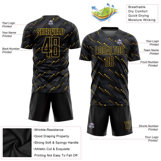Schwarz-Gold Sublimation Fußballtrikot Schwarze benutzerdefinierte Uniform Schwarz-Gold Sublimation Fußballtrikot Schwarze benutzerdefinierte Uniform