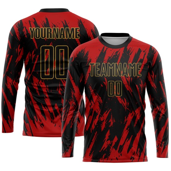 Sublimation Gold Fußball Custom Rot Jersey Schwarz-Alte Uniform Sublimation Gold Fußball Custom Rot Jersey Schwarz-Alte Uniform