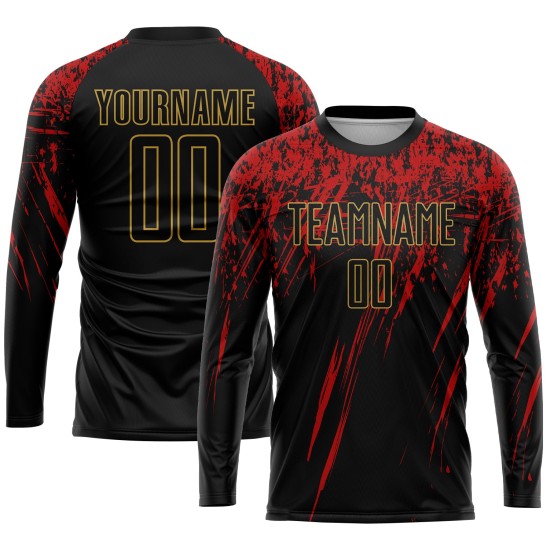 Gold-Rot Fußball Custom Schwarz Schwarz Old Jersey Uniform Sublimation Gold-Rot Fußball Custom Schwarz Schwarz Old Jersey Uniform Sublimation