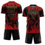 Sublimation Gold Fußball Custom Rot Jersey Schwarz-Alte Uniform Sublimation Gold Fußball Custom Rot Jersey Schwarz-Alte Uniform
