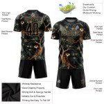 Pfau Gold Sublimation und Old Tiger Schwarz Fußball Jersey Custom Uniform Pfau Gold Sublimation und Old Tiger Schwarz Fußball Jersey Custom Uniform