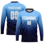 Fußball Blau Licht Sublimation Weiß-Navy Uniform Fashion Fade Jersey Custom Fußball Blau Licht Sublimation Weiß-Navy Uniform Fashion Fade Jersey Custom