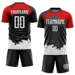 Uniform Custom Weiß-Rot Fußball Sublimation Schwarz Trikot Uniform Custom Weiß-Rot Fußball Sublimation Schwarz Trikot