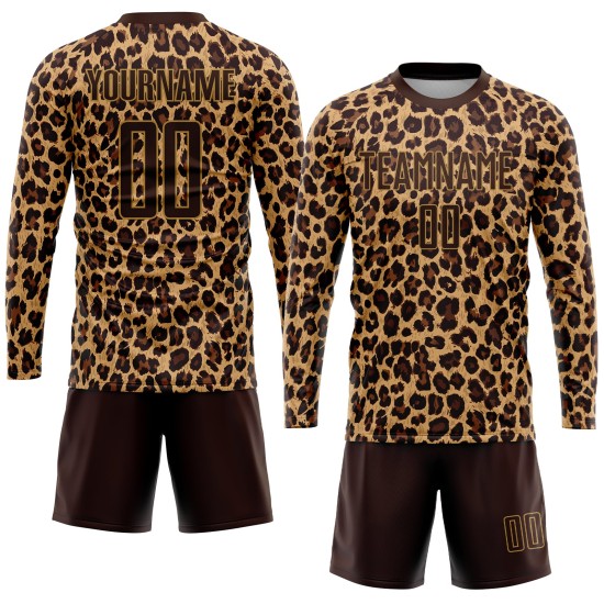 Gold Jersey Braun Sublimation Braun-Alte Uniform Leopard Fußball Custom Gold Jersey Braun Sublimation Braun-Alte Uniform Leopard Fußball Custom