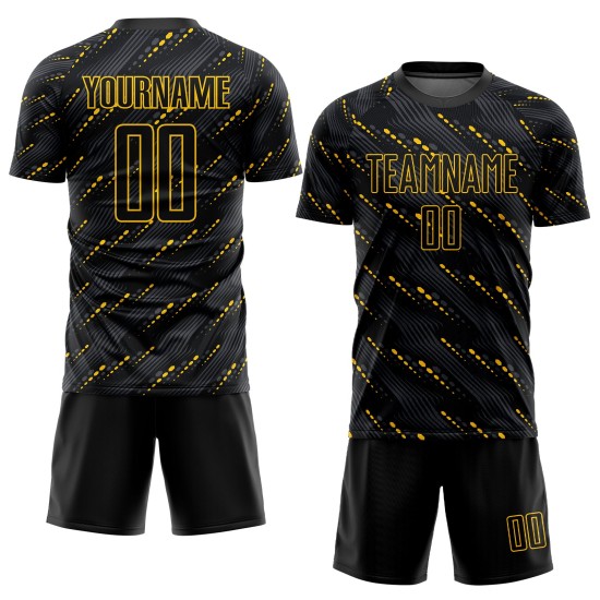 Schwarz-Gold Sublimation Fußballtrikot Schwarze benutzerdefinierte Uniform Schwarz-Gold Sublimation Fußballtrikot Schwarze benutzerdefinierte Uniform