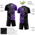 Lila-Grau Muster Fußball Scratch Graffiti Uniform Sublimation Schwarz Jersey Custom Lila-Grau Muster Fußball Scratch Graffiti Uniform Sublimation Schwarz Jersey Custom