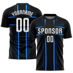 Jersey Blau Sublimation Weiß-Licht Custom Uniform Schwarz Fußball Jersey Blau Sublimation Weiß-Licht Custom Uniform Schwarz Fußball