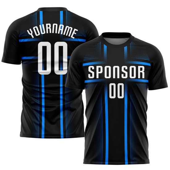 Jersey Blau Sublimation Weiß-Licht Custom Uniform Schwarz Fußball Jersey Blau Sublimation Weiß-Licht Custom Uniform Schwarz Fußball