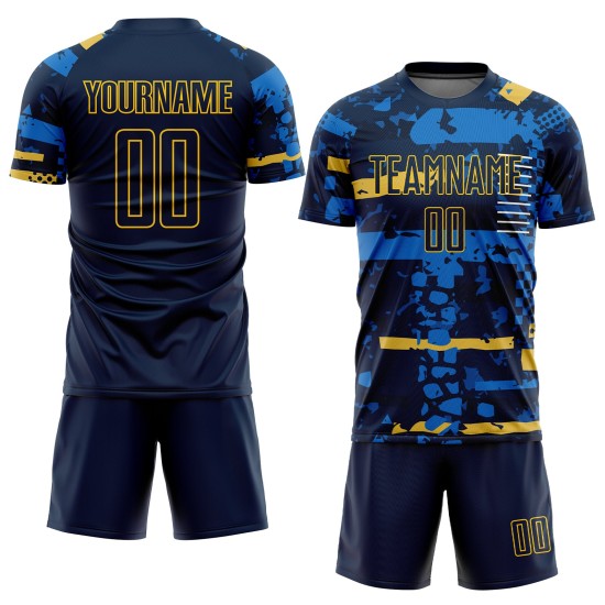 Trikot Navy-Gold Benutzerdefinierte Sublimation Fußballuniform Navy Trikot Navy-Gold Benutzerdefinierte Sublimation Fußballuniform Navy