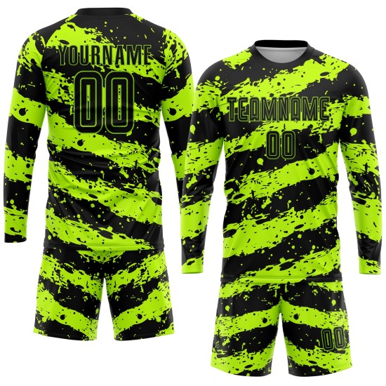 Schwarze Sublimation Custom Green Neon Jersey Fußballuniform Schwarze Sublimation Custom Green Neon Jersey Fußballuniform