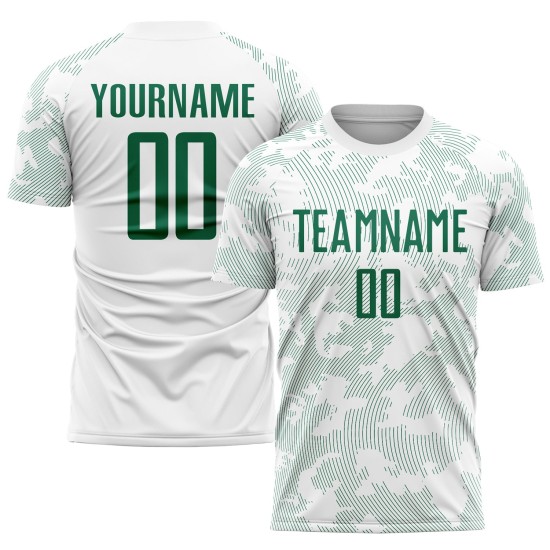 Benutzerdefinierte Uniform Trikot Fußball Sublimation Weiß Kelly Grün Benutzerdefinierte Uniform Trikot Fußball Sublimation Weiß Kelly Grün