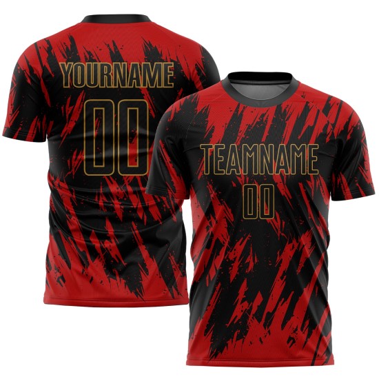 Sublimation Gold Fußball Custom Rot Jersey Schwarz-Alte Uniform Sublimation Gold Fußball Custom Rot Jersey Schwarz-Alte Uniform